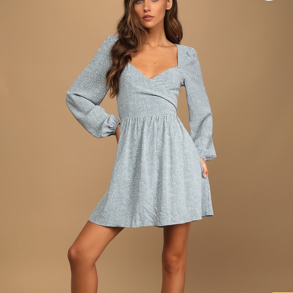 Lulus Always in Harmony Light Blue Floral Print Tie-Back Mini Dress - Size M